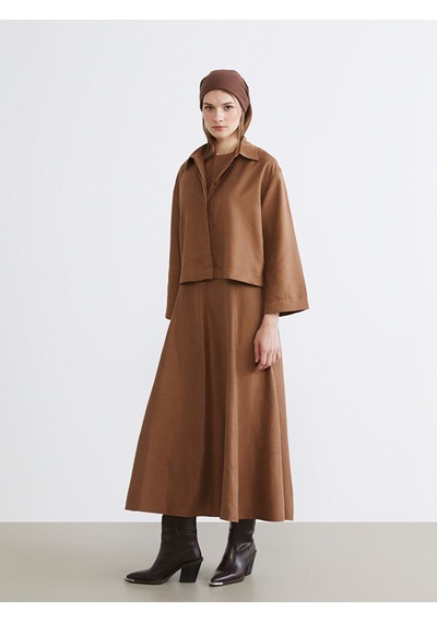 Lcw Modest Kahverengi Oversize Kadın Süet Görünümlü Gömlek
