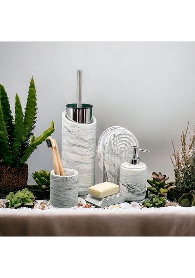 Marble Serisi Beton Banyo Seti Ve Tuvalet Fırçalığı,sıvı,katı Sabunluk,diş Fırçalık,tepsi,aksesuar Gri