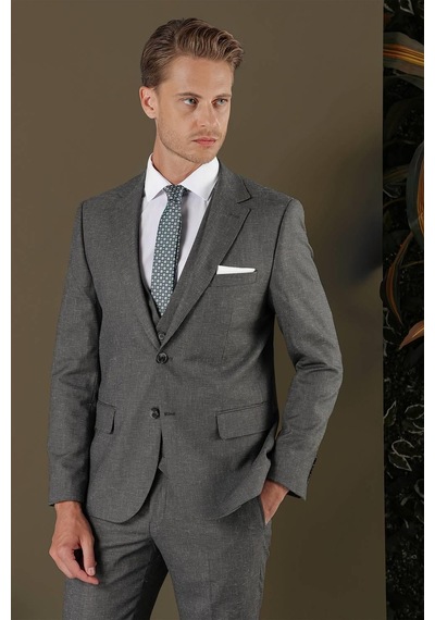 Efor Tk 873 Slim Fit Koyu Gri Klasik Takım Elbise Gri