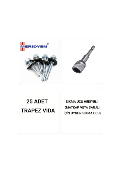 Trapez Vidası 5,5 X 25 Mm. / Çatı Vidası / Akıllı Sac Vidası / 50 Adet Uç Hediyeli 1
