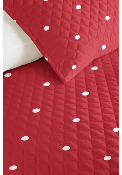 Puantiyeli Kırmızı Genç Odası Tek Kişilik Pike Takımı - Geometrik 160x220 Cm Kapitone Yatak Örtüsü Çok Renkli