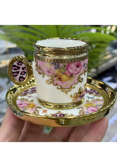 Caviar 6 Lı Porselen Türk Kahvesi Fincanı Pink Çok Renkli