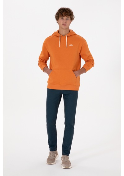 U.S. Polo Assn. Erkek Oversize Fit Kapüşonlu Şardonlu Bakır Basic Sweatshirt 50313782-VR182