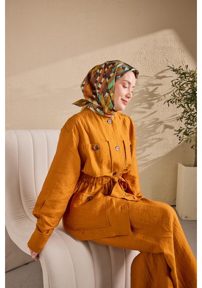 Silk Home Twill İpek Eşarp Şerit Turuncu Çok Renkli