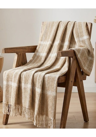 Dinarsu Cozy Life Pamuklu Skoç Tv Battaniyesi Kare Camel 130 X 170 Camel