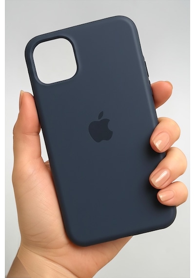 Iphone 11 Uyumlu Kılıf Logolu Lansman Soft Yumuşak Içi Kadife Silikon Kapak Lacivert