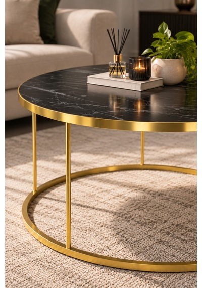 Sulorahome Siyah Ve Gold Ayaklı Yuvarlak Orta Sehpa Siyah - Altın