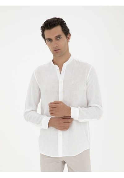 Cacharel Beyaz Regular Fit %100 Keten Gömlek
