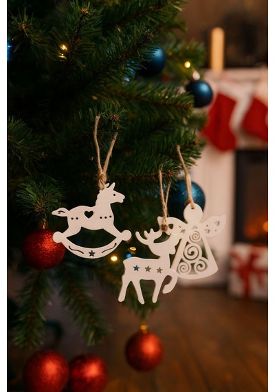 Yılbaşı Ağacı Süs Seti 11 Parça Beyaz Dekoratif Süsler Noel Dekorasyonu Christmas Decorations