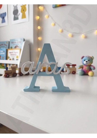 Kişiye Özel 3d Harf Ve İsimli Dekoratif Hediyelik Masa Süsü - 10 Cm - Mavi