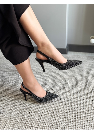 Asmi Shoes Kadın Marlen İnci Süslemeli İnce Topuklu Abiye Ayakkabı Düğün&davet Siyah