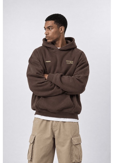 Respire Erkek Notbasic Baskılı Oversize Hoodie Kahve