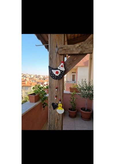 El Yapımı Taş Tozu 2li Tavuk Figürlü - Renkli Balkon Ve Bahçe Asma Süsü - Dekoratif Duvar Süsü