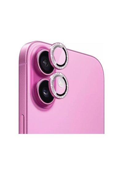 Apple Uyumlu iPhone 16 Ve 16 Plus Pembe Pink Taşlı Kamera Lens Koruyucu Cam Pembe