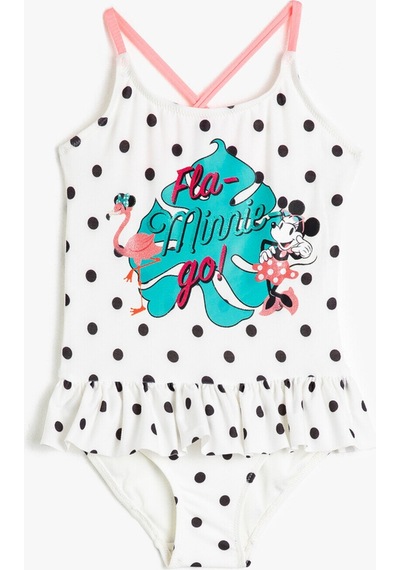 Koton Minnie Mouse Mayo Lisanslı Arkası Çapraz Askılı Beyaz Desenli 0ykg85226bm Beyaz
