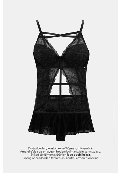 Amarelle Roma Siyah Balenli Dantel Detaylı Babydoll