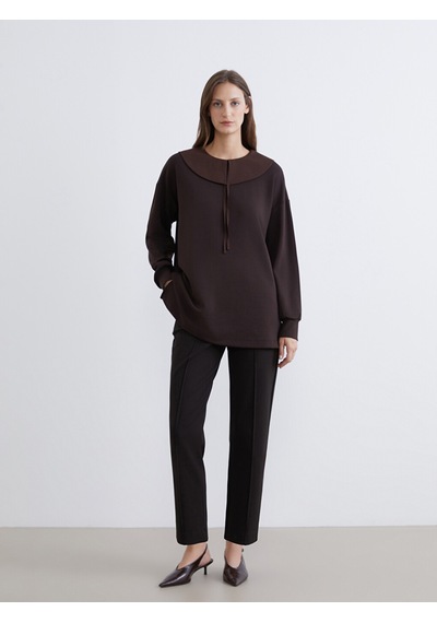 Lcw Everyday Kahverengi Bebe Yaka Oversize Kadın Sweatshirt Tunik