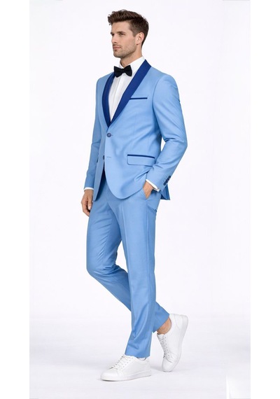 Fabıo Cassel Erkek Damatlık Slim Fit Takım Elbise Açık Mavi