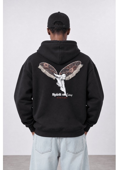 Respire Erkek Spirit Patch Detaylı Oversize Hoodie Siyah