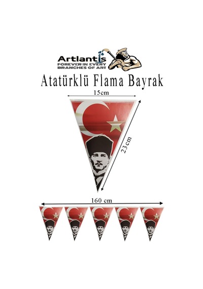Bayrak Ve Atatürklü Flama 2 Adet Ay Yıldız Bayraklı Atalı Flama Süsleme 29 Ekim 23 Nisan Üçgen Kağıt Flama Okul Sınıf Süsü