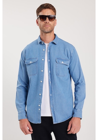 Tudors Erkek Relax Fit Rahat Kesim Spor Yaka Çift Cep Kapaklı Denim Gömlek-37941 Açık Mavi Tudors Erkek Relax Fit Rahat Kesim Spor Yaka Çift Cep Kapaklı Denim Gömlek-37941 Açık Mavi