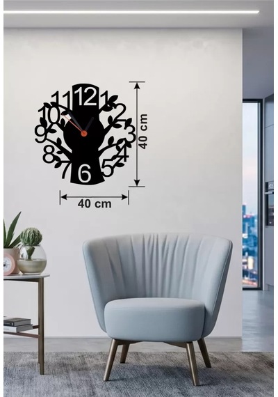 Mey İthalat Modern Hayat Ağacı Tasarım Ahşap Duvar Saati - 40x40 Cm Dekoratif Çok Renkli