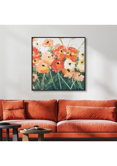 Yağlı Boya Dokulu Tablo Modern Gelincikler Siyah Çerçeveli U02011-178866