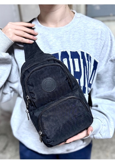 Su Geçirmez Kumaş Siyah Unisex Body Bag Çapraz Omuz Çantası Siyah