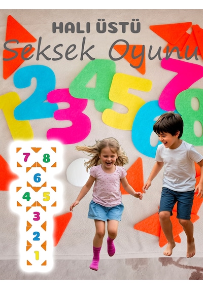 Seksek Oyunu Halı Üstü Evde Aktivite - Geleneksel 8li Sek Sek Oyunu
