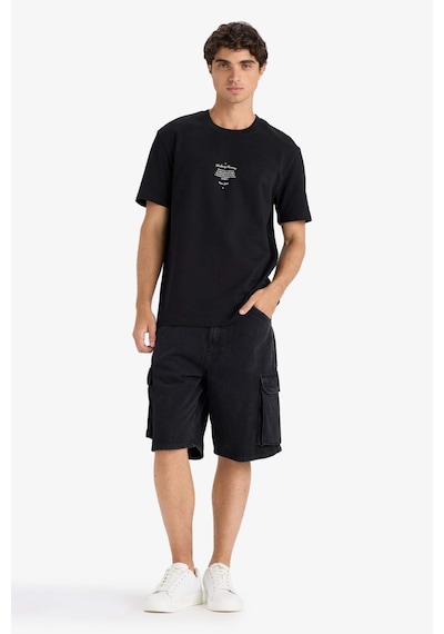 Defacto Regular Fit Bisiklet Yaka Baskılı Kısa Kollu Tişört F3475ax25aubk81 Siyah
