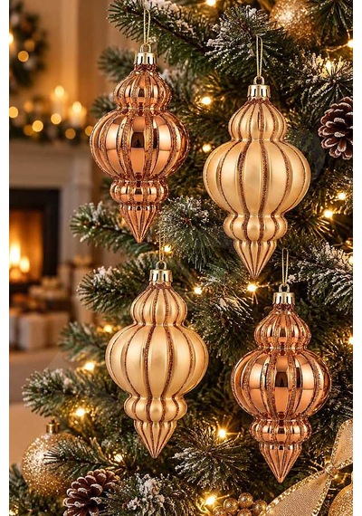Yılbaşı Ağacı Süsü Rose Gold Mat-parlak Damla 12 Cm 4lü Diğer