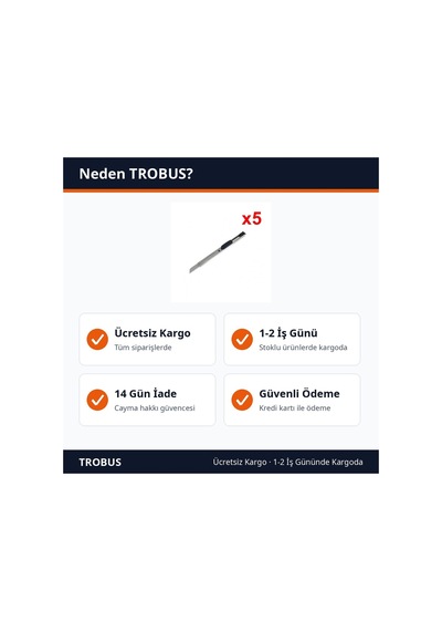 Trobus Falçata Tipi Dar Maket Bıçağı Çelik İnce Uçlu 9 Mm 5 Adet