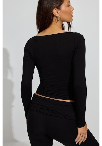 Siyah Kayık Yaka Modal Kaşmir Ultra Hafif Body Mg2627 Siyah