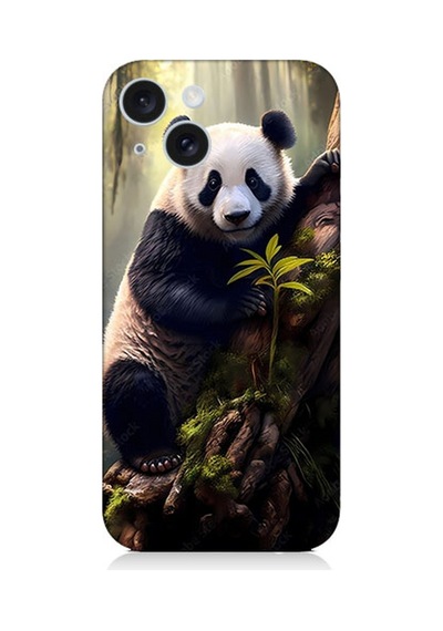Apple Uyumlu iPhone 15 Plus Silikon Kılıf Panda Ve Ağaç