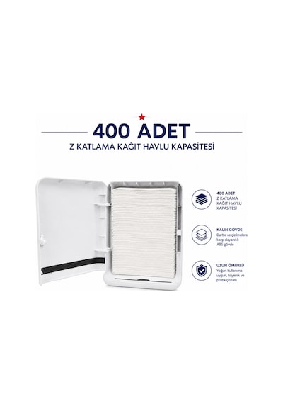 Mulpex Z Katlama Kağıt Havlu Dispenseri Beyaz 400 Yaprak Kapasiteli Abs Duvar Tipi