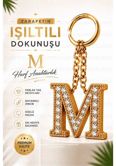 Kişiye Özel Harf Anahtarlık Altın Renk Zirkon Taşlı Şık Çanta Süsü Anahtar Aksesuarı Hediyelik Harf 19389661
