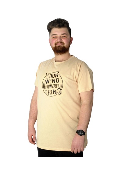 Mode Xl Büyük Beden T-Shirt Baskılı Powerfull 22155 Bej 001