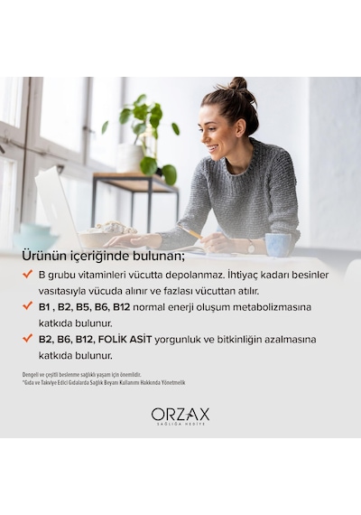 Orzax Ocean B Complex 60 Kapsül B Grubu Vitamin Kompleksi Takviye Edici Gıda