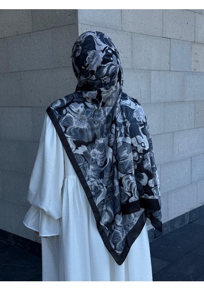 Qalortex Scarf Pamuklu Mimoza Desen Şal- Siyah/beyaz SİYAH-BEYAZ