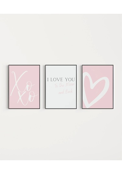 Çerçevesiz Poster Xoxo, I Love You, Ve Kalp Tasarımlı Minimal