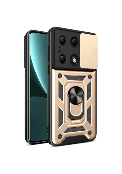 Poco M6 Pro 4g Kılıf Pars Lens Yüzüklü Silikon - Gold İtdark1216
