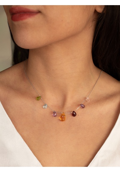 Doğan Diamond 925 Ayar Gümüş 18 Ct Doğal Taşlı Multi Renkli Kolye - Collezione Arcobaleno