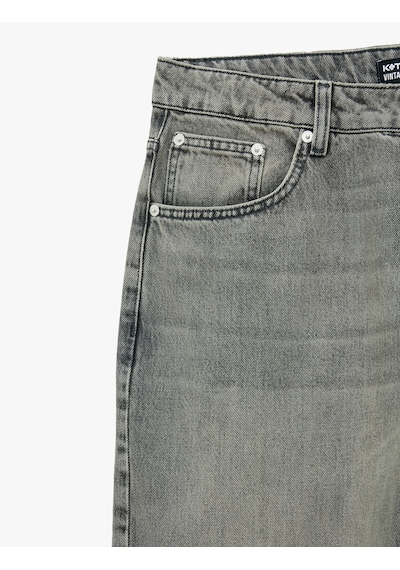 Koton Normal Bel Cepli Pamuklu Vintage Straight Fit Jean Pantolon Gri 6sam40327nd