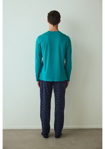 Penti Erkek Super Slogan Baskılı Bisiklet Yaka Pamuklu Pijama Takımı Çok Renkli