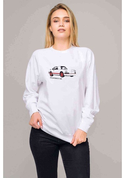 Porsche Baskılı Beyaz Kadın Sweatshirt (528343898)