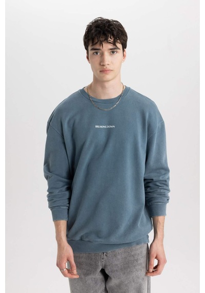DeFacto Comfort Regular Fit Rahat Kalıp Bisiklet Yaka Sırt Baskılı Yıkamalı Soluk Efektli Sweatshirt - C1664AX24SPIN212