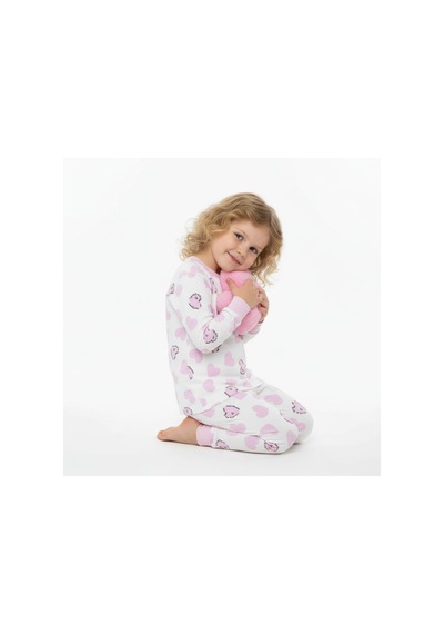 Kalp Desenli Kız Çocuk Pijama Takımı KREM