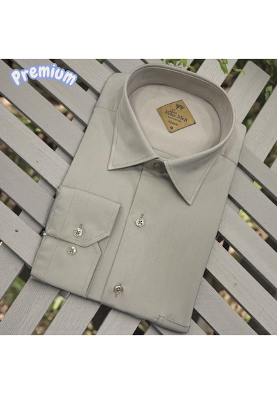 Klasik %100 Cotton Uzun Kollu Terletmeyen 4 Mevsim Gömlek Regular Kalıp Krem