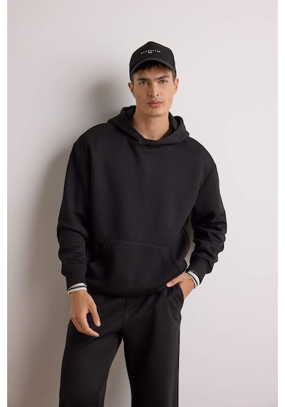 Defacto Boxy Fit Kapüşonlu Jakarlı Sweatshirt E9308ax25aubk81 Siyah