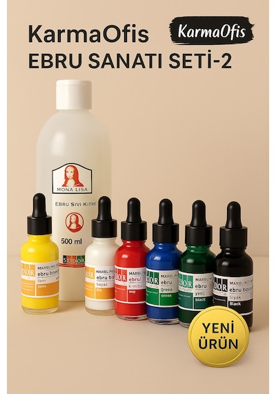 Kolay Ebru Sanatı Seti-2 6 Renk Damlalıklı Ebru Boyası + 500 Ml Kitre
